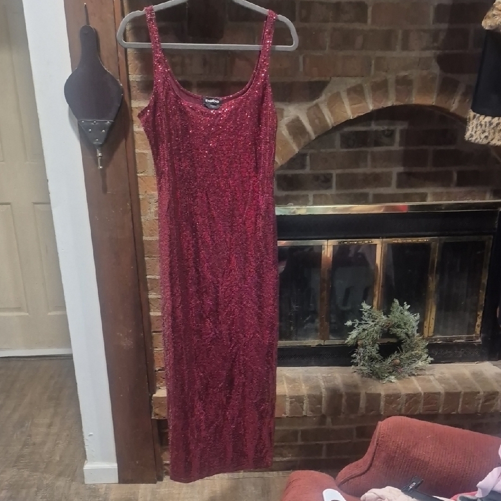 bebe Sparkling Burgundy Maxi Dress